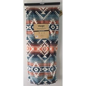Wrangler‎ Ultra Plush Fleece Blue Coral Blanket Full/Queen Oversized Aztec NEW